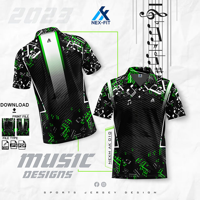 NEX AK -010 BLACK AND GREEN PATTERN  MUSICAL BANJO GROUP SUBLIMATION JERSEY DESIGN
